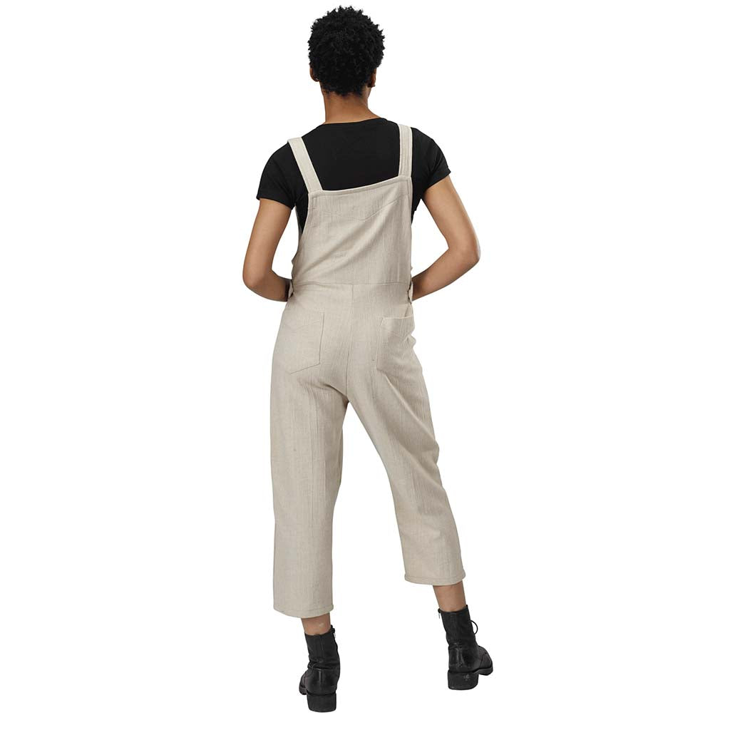Women's USA Made Organic Cotton Woven Overall Buttoned Jumper  in Natural Color Grown Cotton - Back View