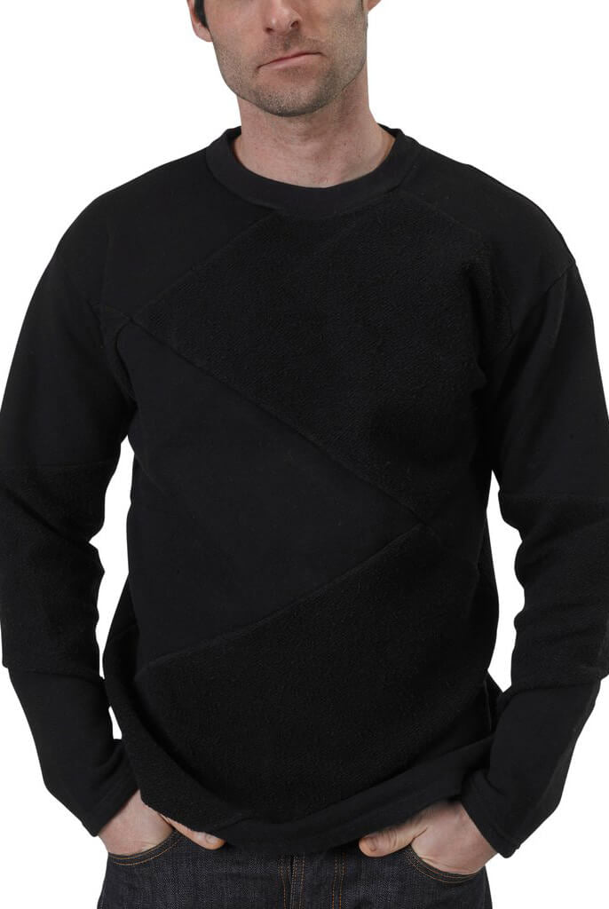 Unisex Organic Cotton Asymmetrical Heavy French Terry Crewneck Sweatshirt in Black
