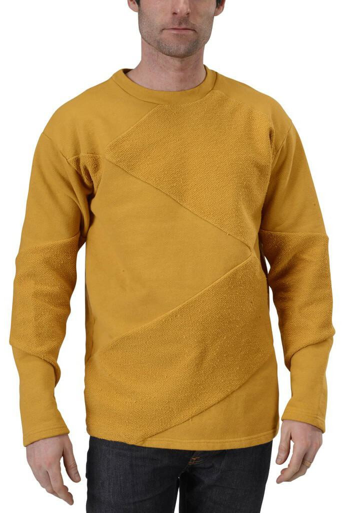 Unisex Organic Cotton Asymmetrical Heavy French Terry Crewneck Sweatshirt in Honey Yellow
