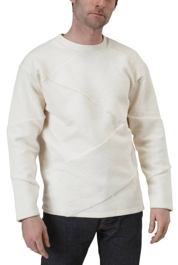Unisex Organic Cotton Asymmetrical Heavy French Terry Crewneck Sweatshirt in Natural Undyed