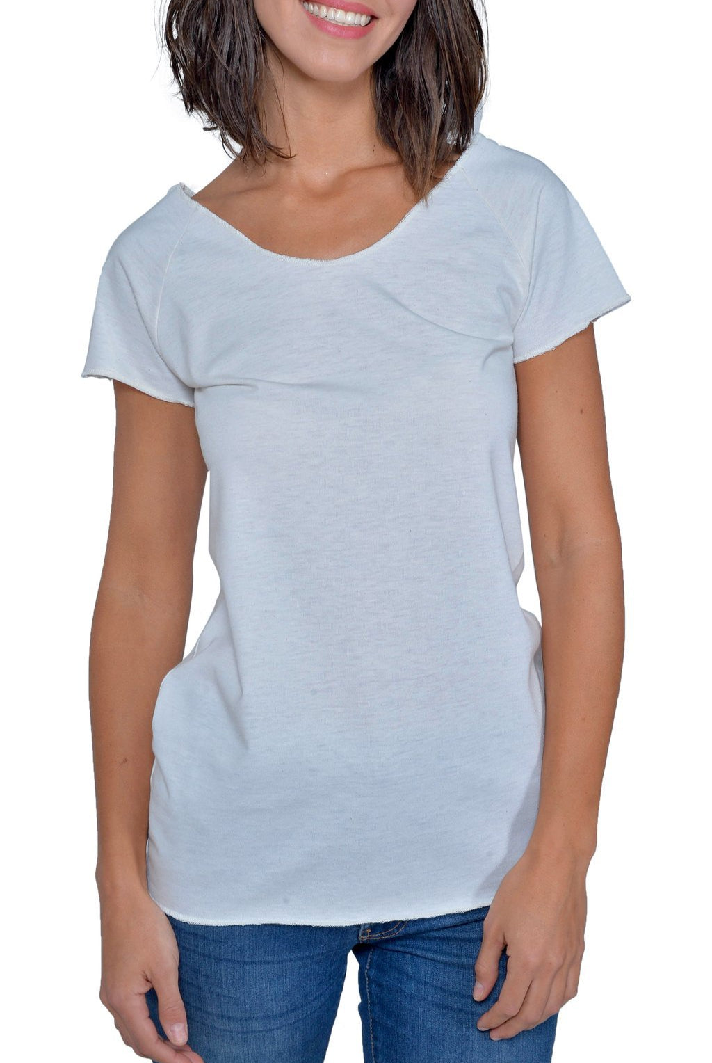 Organic Cotton | Short Sleeve Raw Raglan Tee | White | USA Made - Asheville Apparel