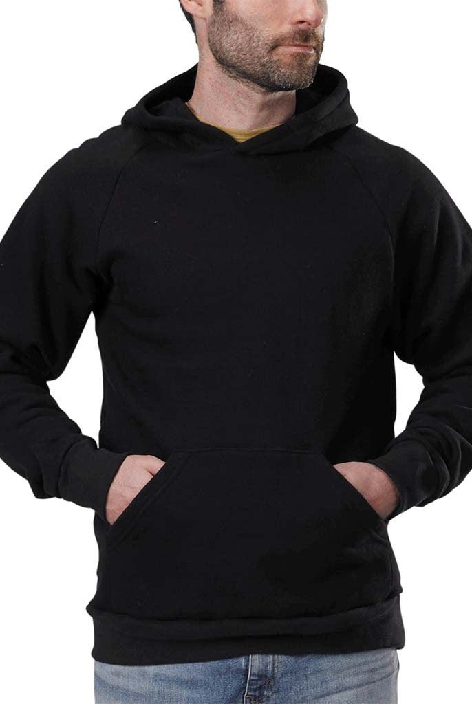 Unisex Organic Cotton Heavywight Fleece Hoodie with Pouch Pocket, Lined Hood, Ribbed cuffs & waistband in Black