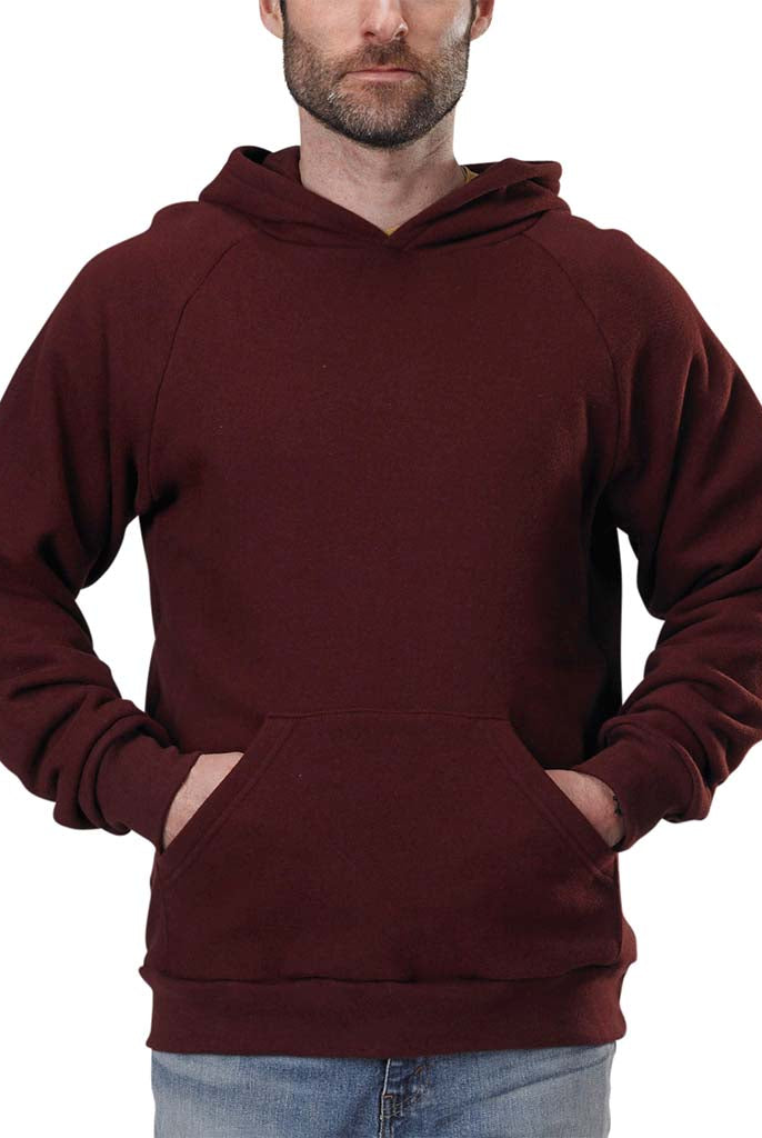 Unisex Organic Cotton Heavywight Fleece Hoodie with Pouch Pocket, Lined Hood, Ribbed cuffs & waistband in Oxblood Maroon