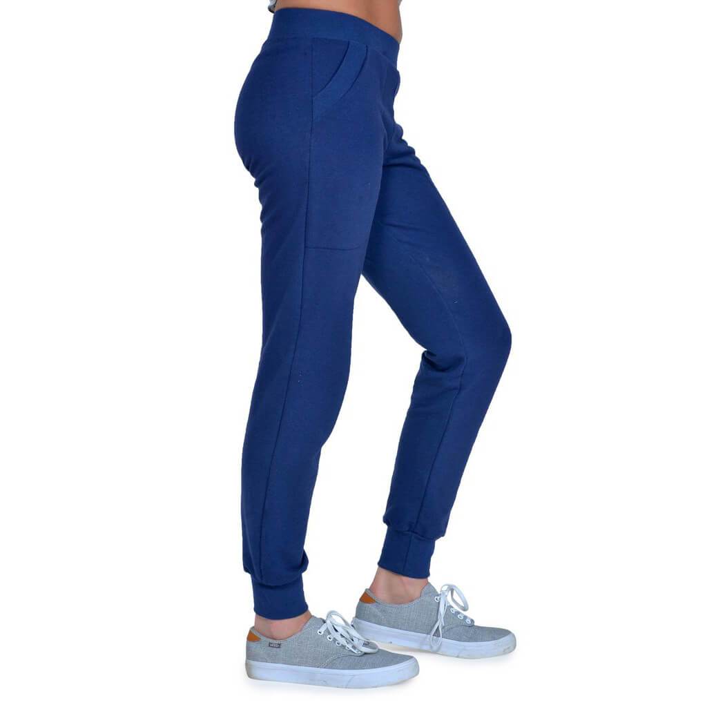 USA Made Organic Cotton Women's Jogger Sweatpants in Marine - Side View