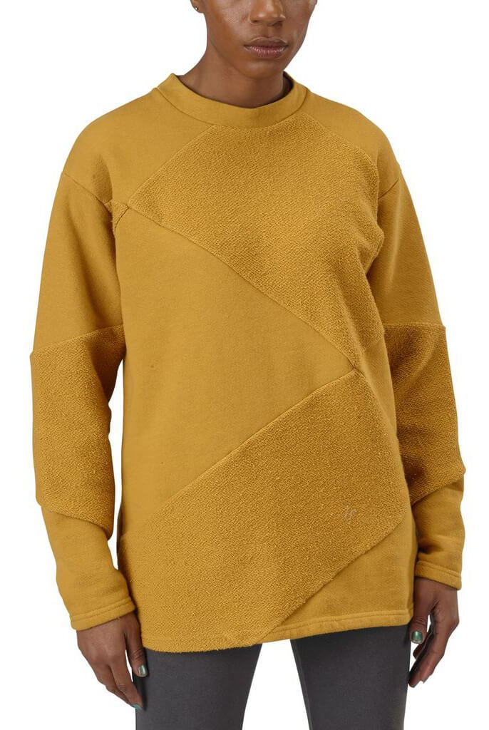 Unisex Organic Cotton Asymmetrical Heavy French Terry Crewneck Sweatshirt in Honey Yellow