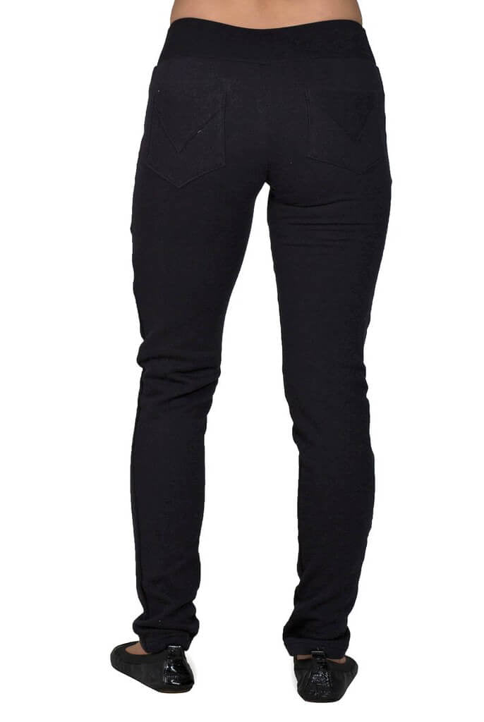 USA Made Organic Cotton Lightweight Fleece Saratoga Pants in Black - Back View