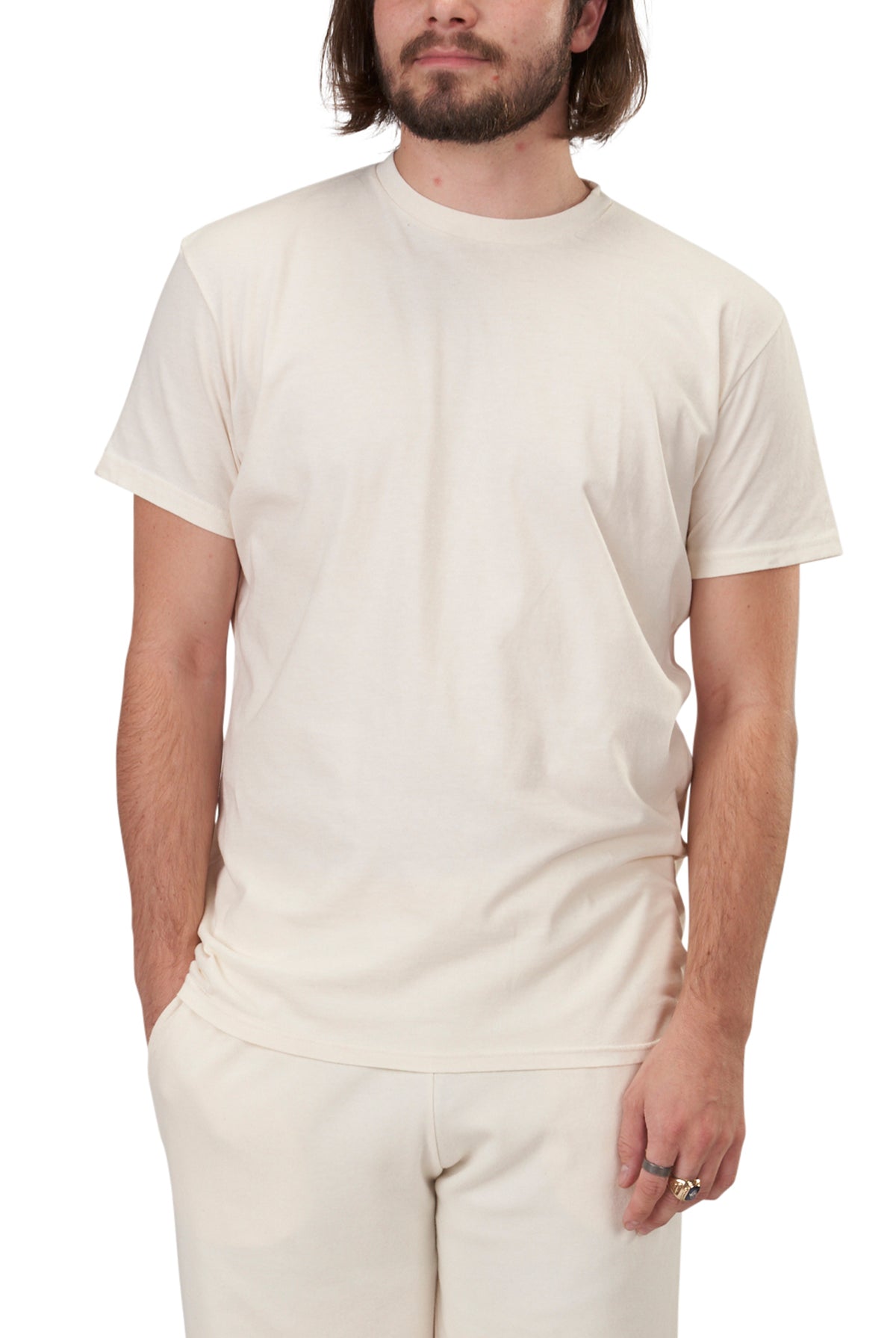 USA Made Organic Cotton Men's Favorite Crewneck Fitted T-Shirt in Natural Undyed