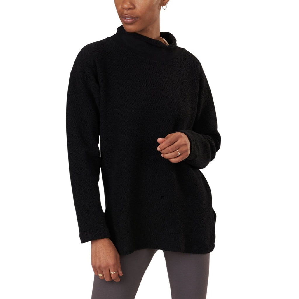 Unisex Organic Cotton Terry Weekender Oversized Turtleneck Heavy French Terry Sweatshirt in Black