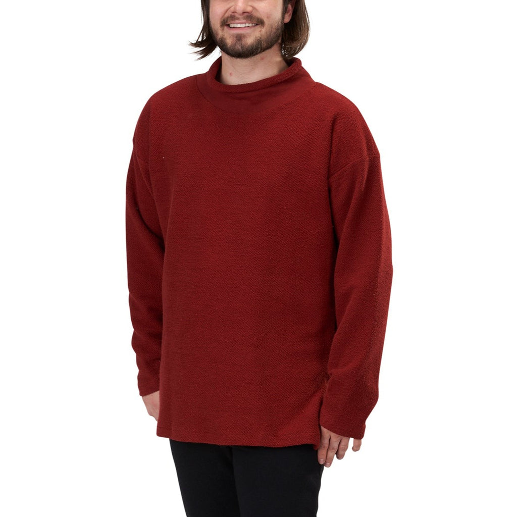 Unisex Organic Cotton Terry Weekender Oversized Turtleneck Heavy French Terry Sweatshirt in Syrah Deep Red
