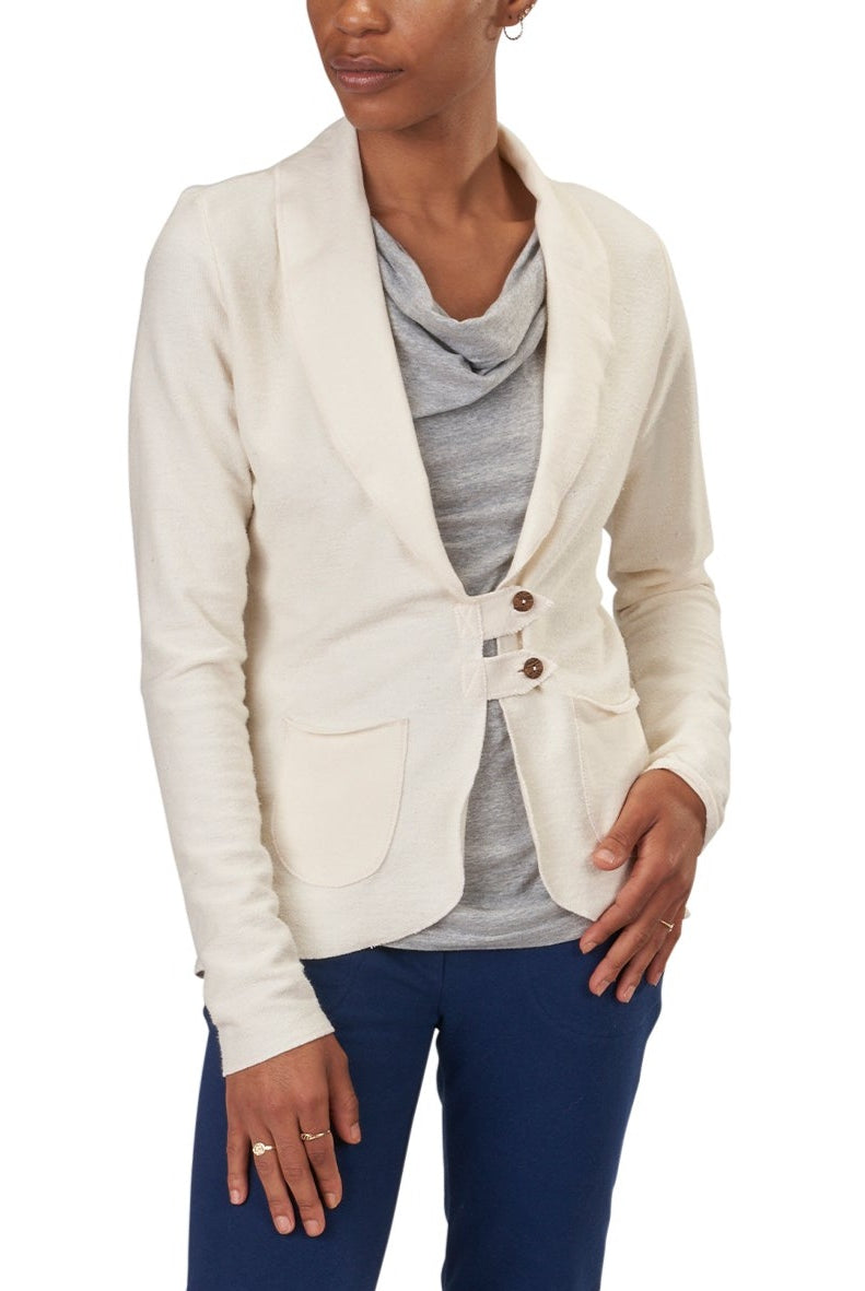 USA Made Organic Cotton Women's Lightweight French Terry Tab Jacket Blazer in Natural Undyed