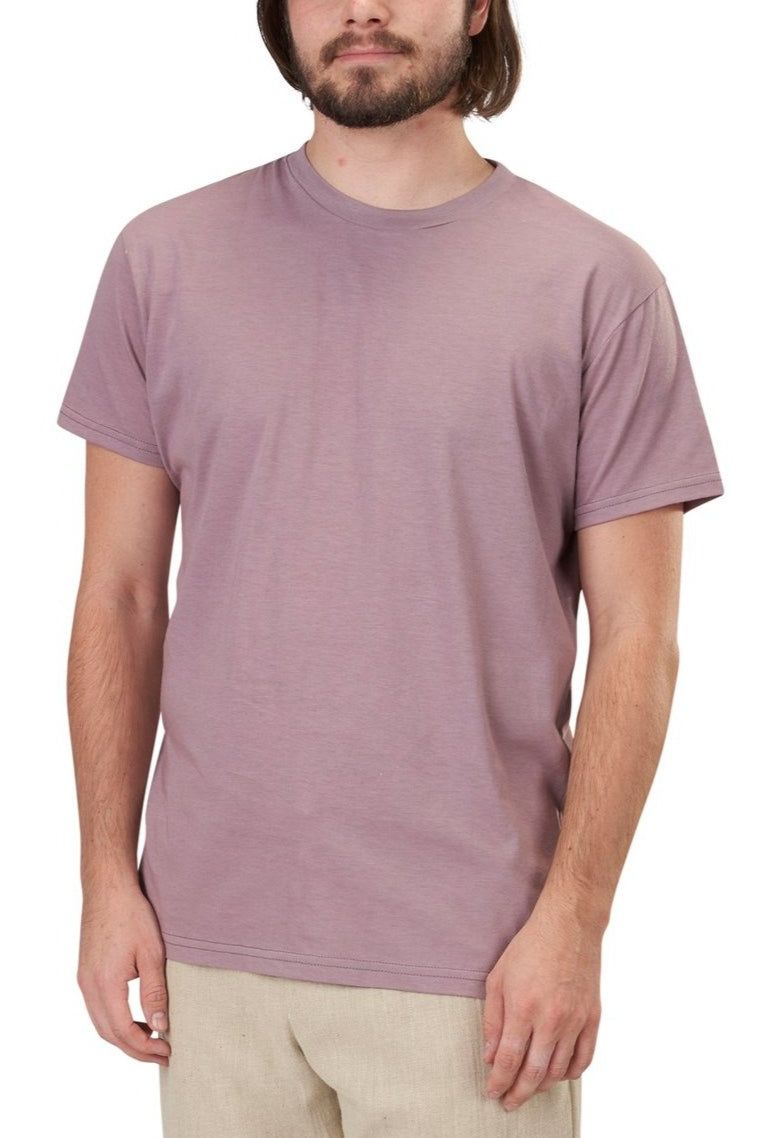 Unisex Tagless Pima Favorite Short Sleeve Ribbed Crewneck Fitted T-Shirt in Muted Mauve Soft Pinkish-Purple