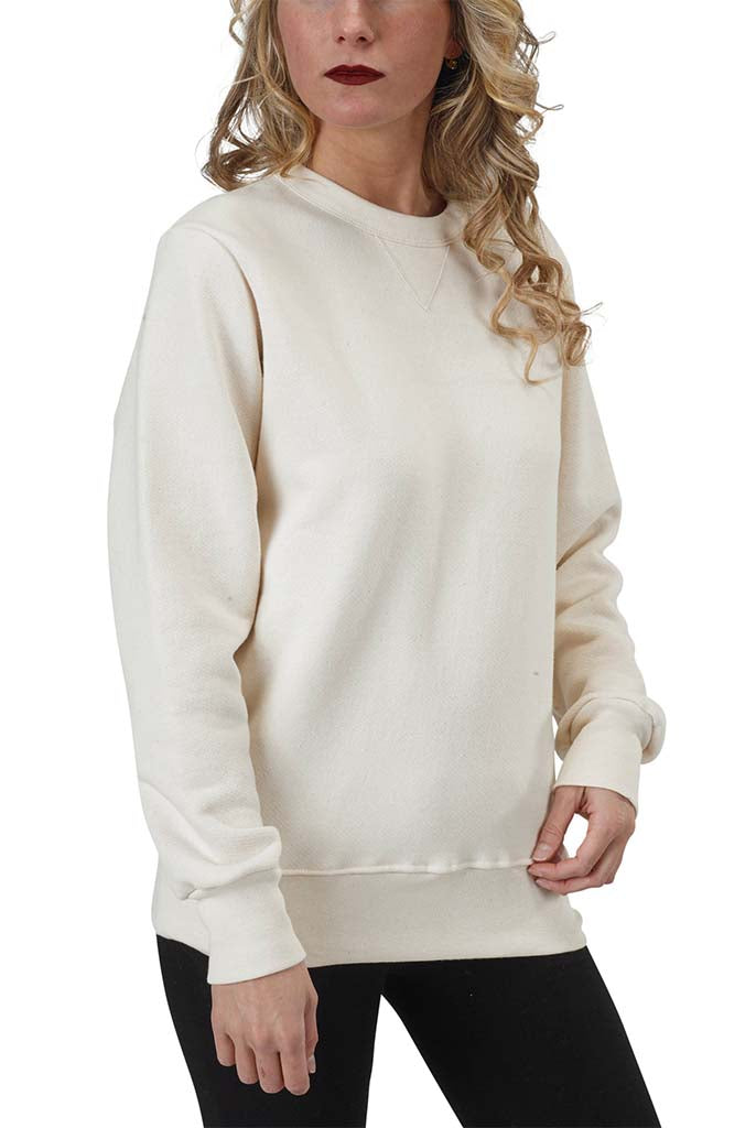 Unisex Organic Cotton Heavy French Terry V-Inset Classic Sweatshirt with ribbed cuffs & waistband in Natural Undyed