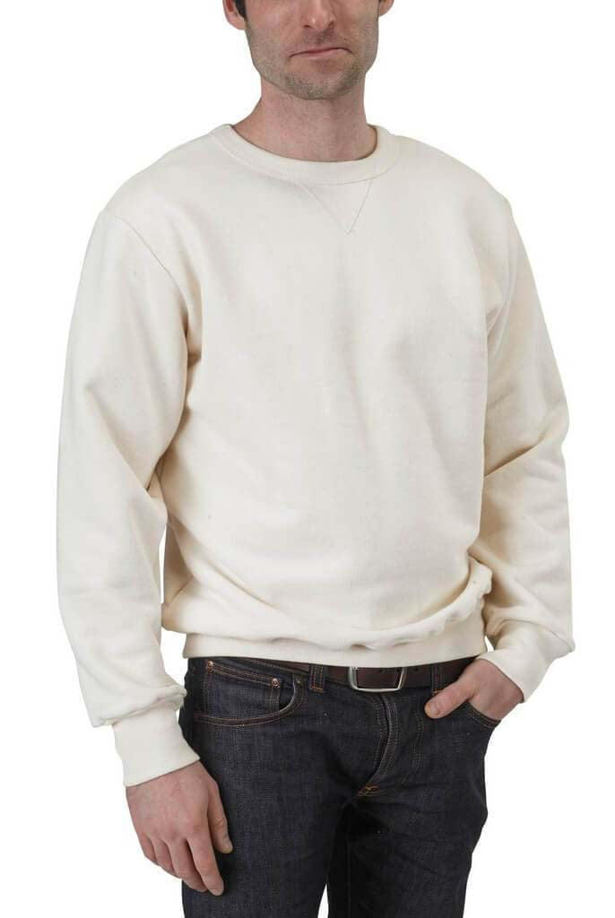Unisex Organic Cotton Heavy French Terry V-Inset Classic Sweatshirt with ribbed cuffs & waistband in Natural Undyed
