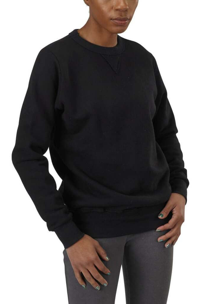Unisex Organic Cotton Heavy French Terry V-Inset Classic Sweatshirt with ribbed cuffs & waistband in Black