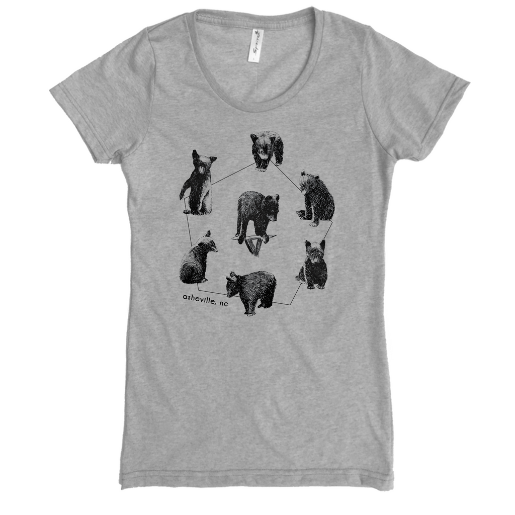 USA Made Organic Cotton Women's Fitted Short Sleeve Crewneck Favorite Tee in Heather Grey with Asheville, NC Bear Cubs Graphic
