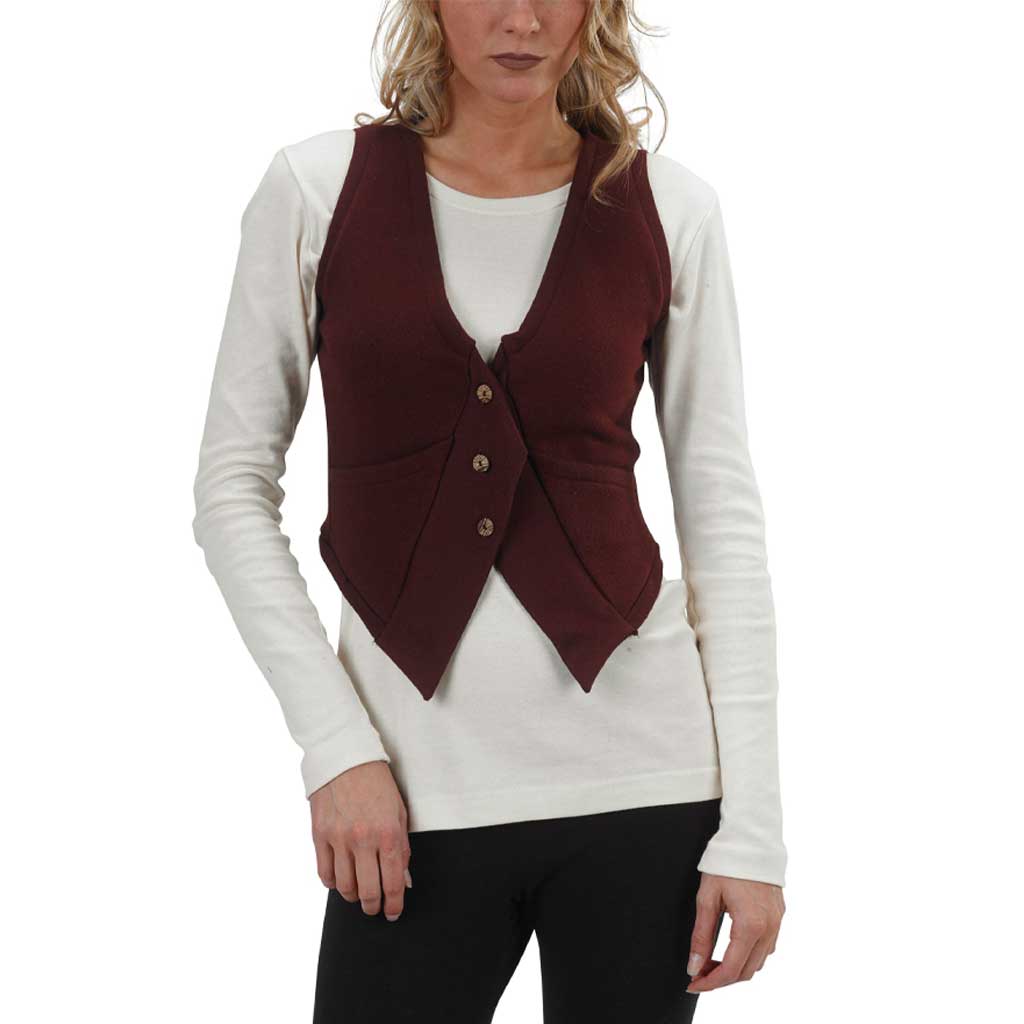 USA Made Organic Cotton Women's Heavyweight French Terry College Street Vest in Oxblood Maroon