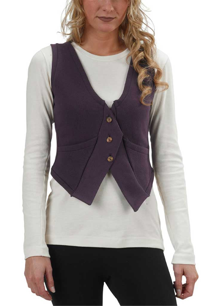 USA Made Organic Cotton Women's Heavyweight French Terry College Street Vest in Plum