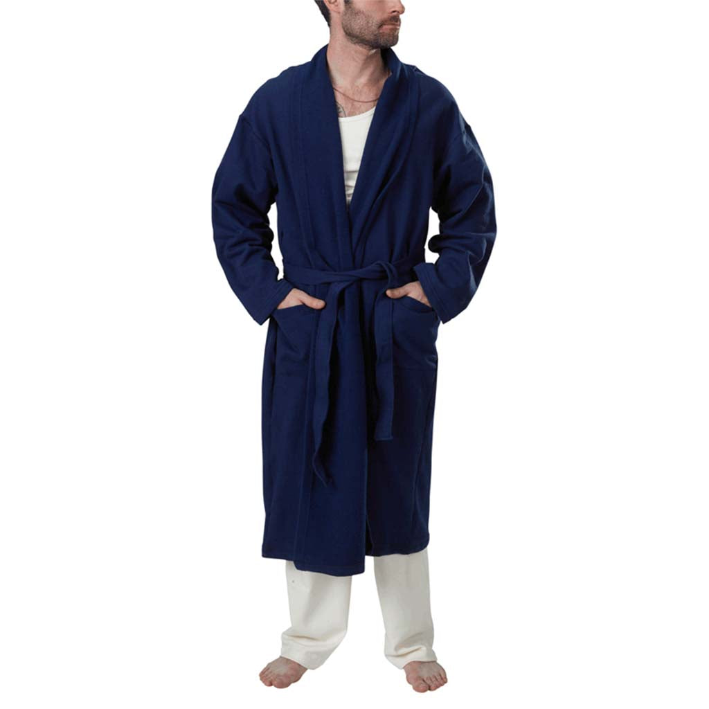 USA Made Organic Cotton Unisex Mid-Length Fleece Robe in Fleet Blue