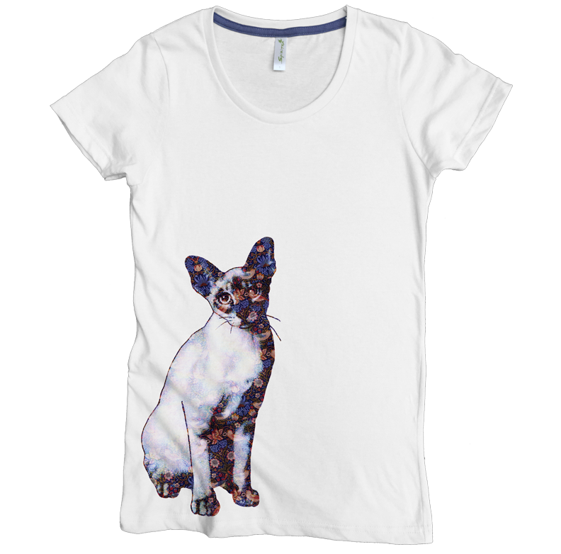USA Made Organic Cotton Women's Natural Undyed Short Sleeve Favorite Crewneck Graphic Tee with Flower Cat Design