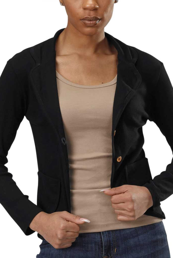 USA Made Organic Cotton Women's Rib Lightweight Broadway Blazer Cardigan in Black