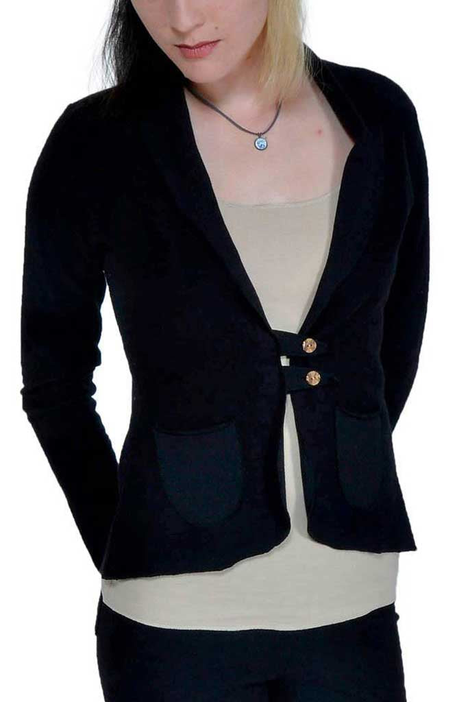 USA Made Organic Cotton Women's Lightweight French Terry Tab Jacket Blazer in Black