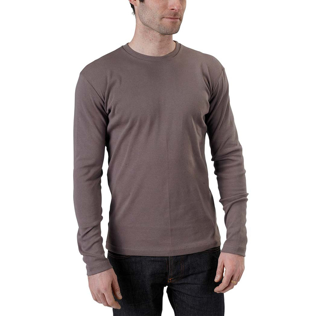USA Made Organic Cotton Men's Long Sleeve Perfect Crewneck T-Shirt in Mushroom Purple