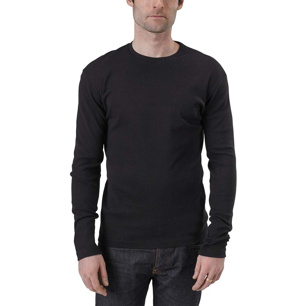 USA Made Organic Cotton Men's Long Sleeve Perfect Crewneck T-Shirt in Black