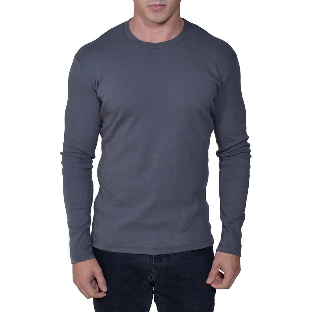 USA Made Organic Cotton Men's Long Sleeve Perfect Crewneck T-Shirt in Graphite Dark Grey