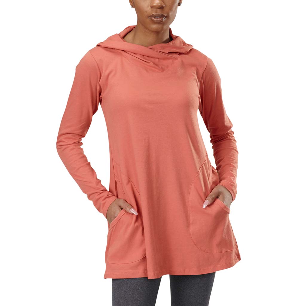 USA Made Organic Cotton Meditation Tunic Hoodie in Muted Coral