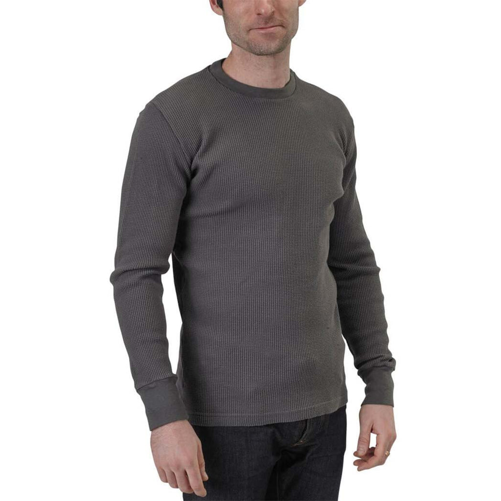 Organic Cotton Unisex Heavy Waffle Thermal Long Sleeve Crewneck Tee with ribbed cuffs and neckband in Graphite deep grey