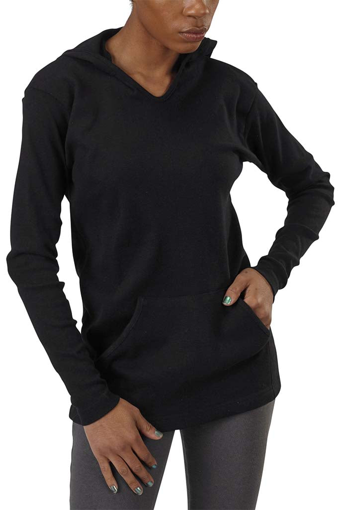 USA Made Organic Cotton Unisex 1 x 1 Medium Weight Rib Pocket Hoodie in Black