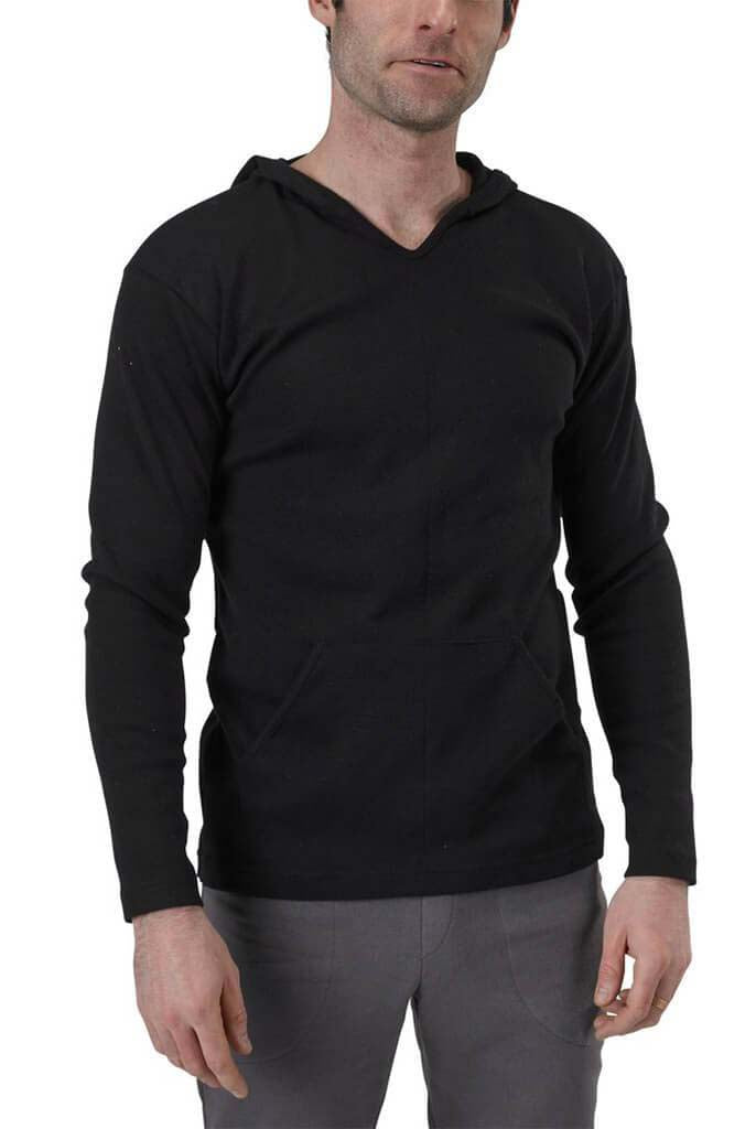 USA Made Organic Cotton Unisex 1 x 1 Medium Weight Rib Pocket Hoodie in Black