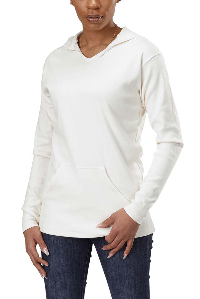 USA Made Organic Cotton Unisex 1 x 1 Medium Weight Rib Pocket Hoodie in Natural Undyed