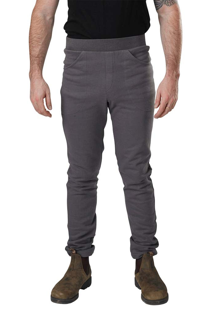 USA Made Organic Cotton Men's Fleece Saratoga Pants in Graphite Dark Grey