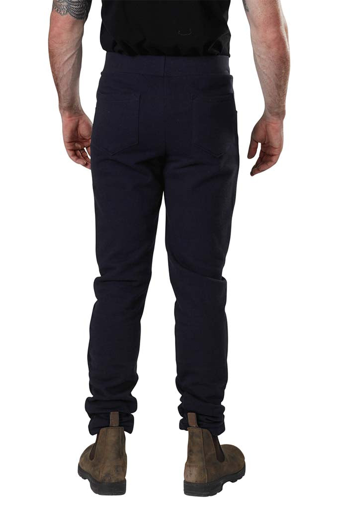 USA Made Organic Cotton Men's Fleece Saratoga Pants in FM Navy - Back View
