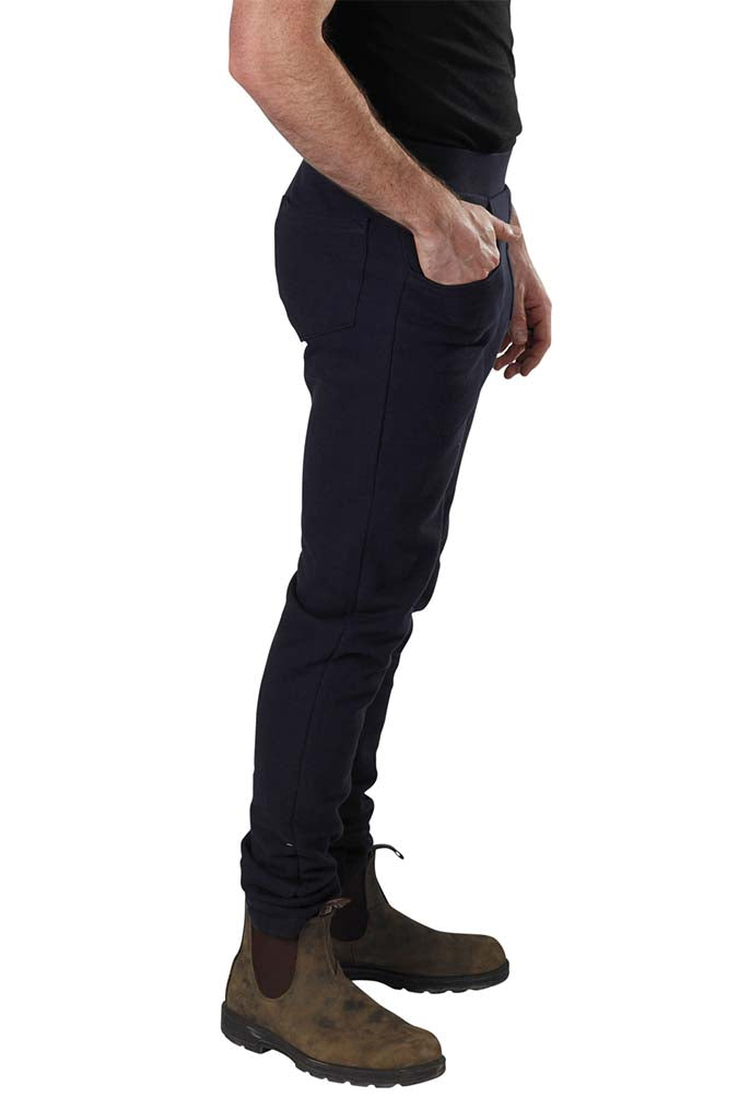 USA Made Organic Cotton Men's Fleece Saratoga Pants in FM Navy - Side View