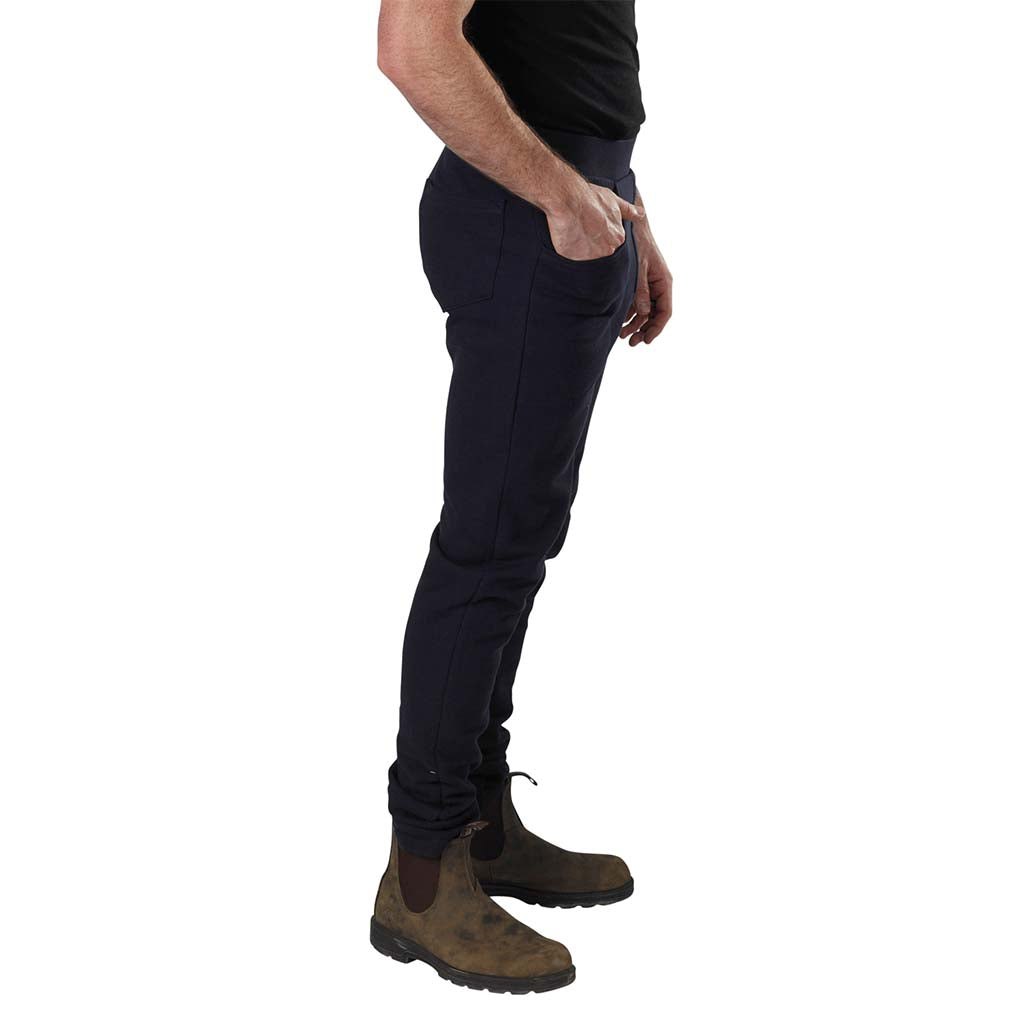 USA Made Organic Cotton Men's Fleece Saratoga Pants in FM Navy - Side View
