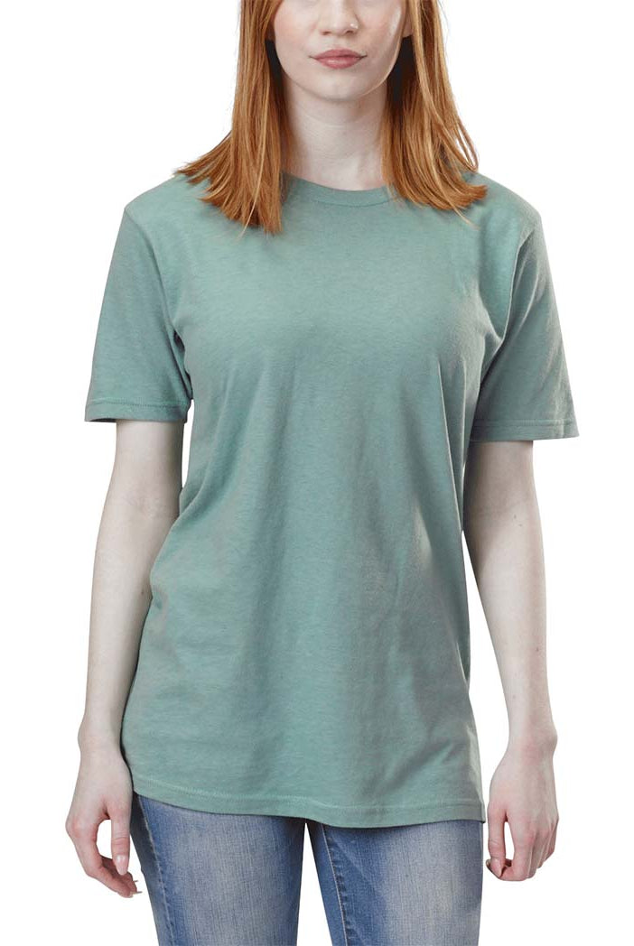 Unisex Organic Cotton Short Sleeve Classic Boxy Fit Ribbed Crewneck T-Shirt in Smokey Teal