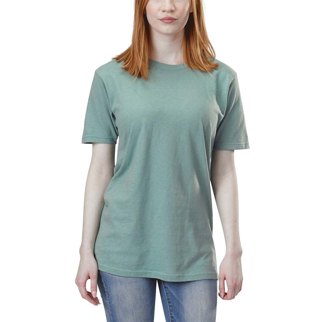 Unisex Organic Cotton Short Sleeve Classic Boxy Fit Ribbed Crewneck T-Shirt in Smokey Teal