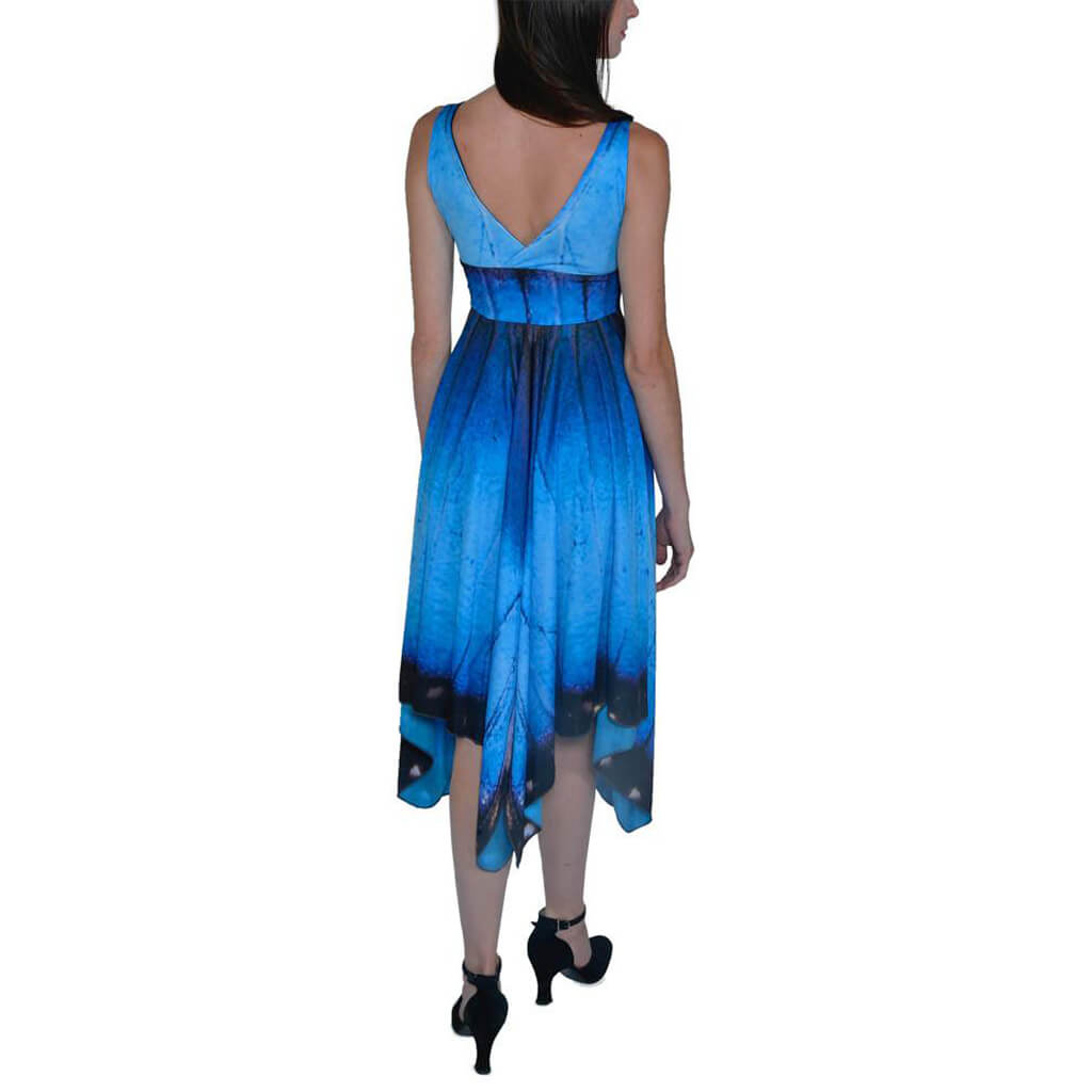 Recycled PET Blue Morpho Butterfly Dress Back View