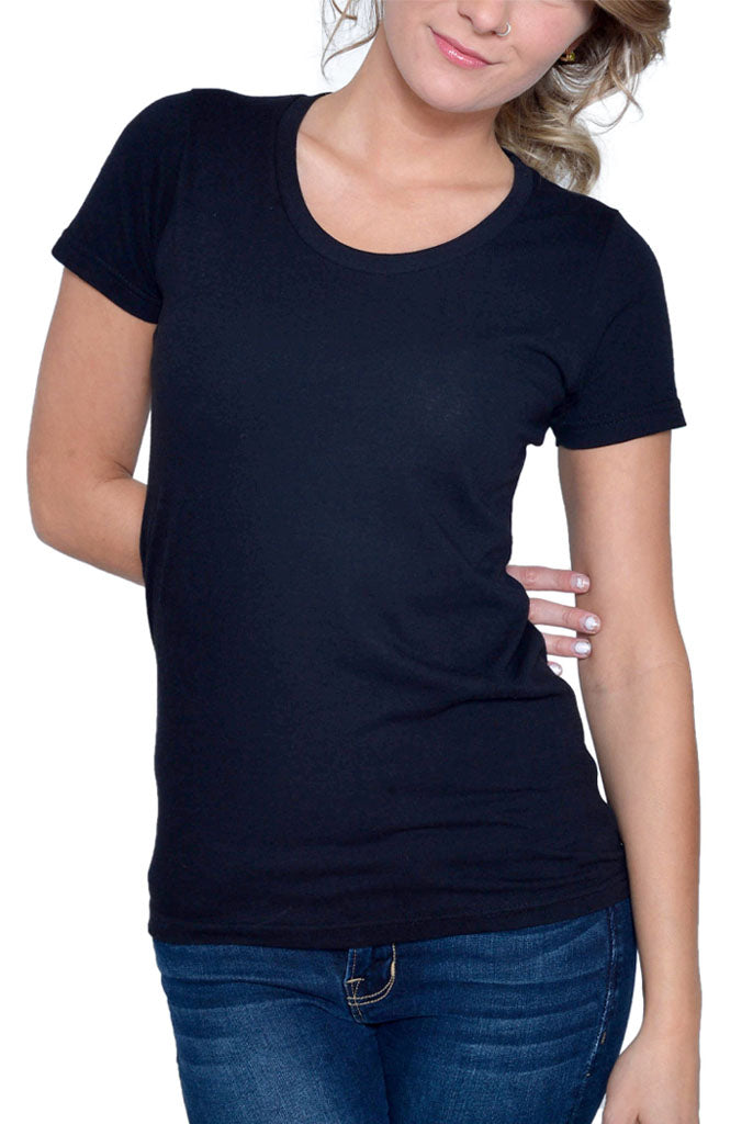 USA Made Organic Cotton Women's Short Sleeve Fitted Favorite Crewneck T-Shirt in Black