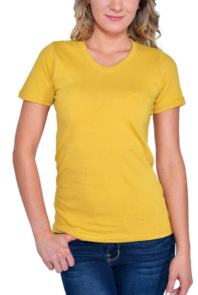 USA Made Organic Cotton Women's Short Sleeve Fitted Favorite Crewneck T-Shirt in Honey Yellow