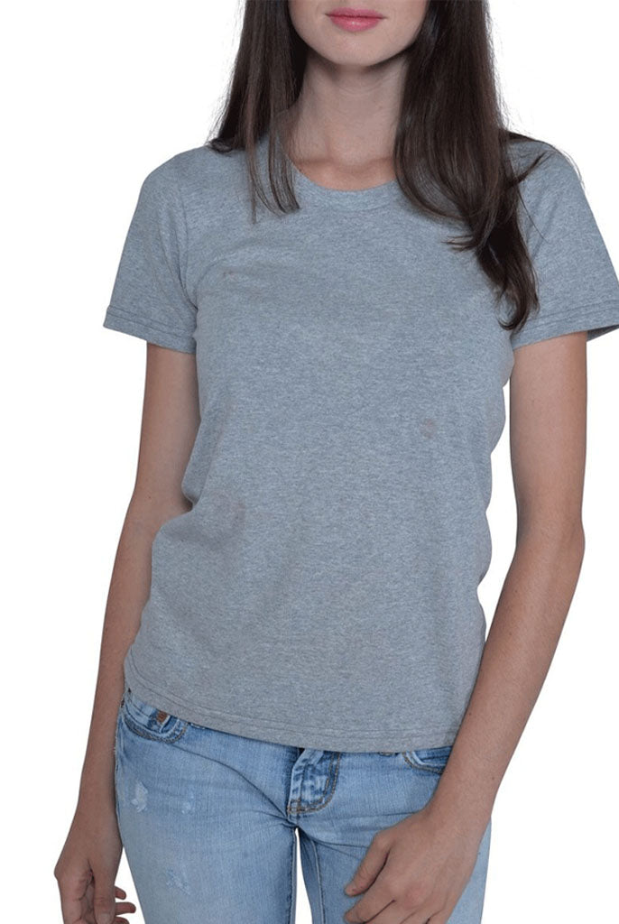 USA Made Organic Cotton Women's Short Sleeve Fitted Favorite Crewneck T-Shirt in Heather Grey