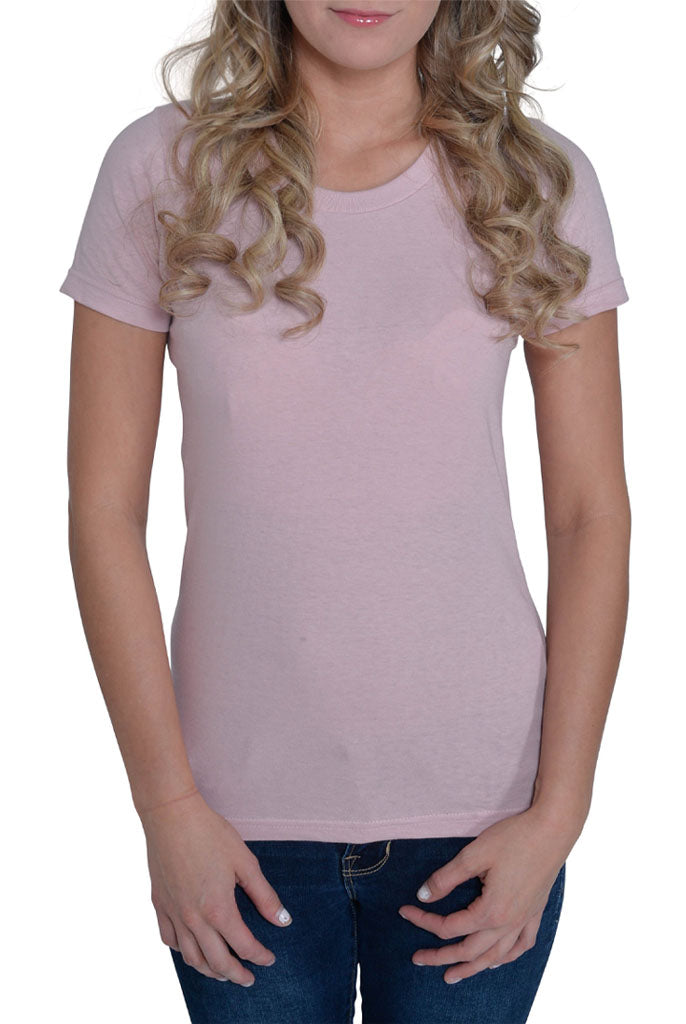 USA Made Organic Cotton Women's Short Sleeve Fitted Favorite Crewneck T-Shirt in Dusty Pink