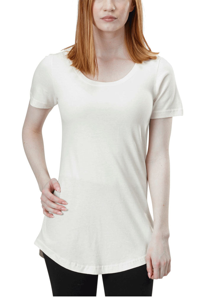 USA Made Organic Cotton Women's Short Sleeve Crewneck Tunic Tee in Natural Undyed