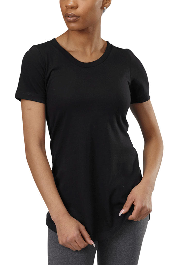 USA Made Organic Cotton Women's Short Sleeve Crewneck Tunic Tee in Black
