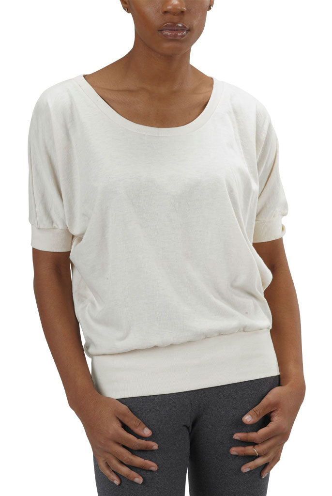 USA Made Organic Cotton Women's Short Sleeve Dolman Willow Tee in Natural Undyed