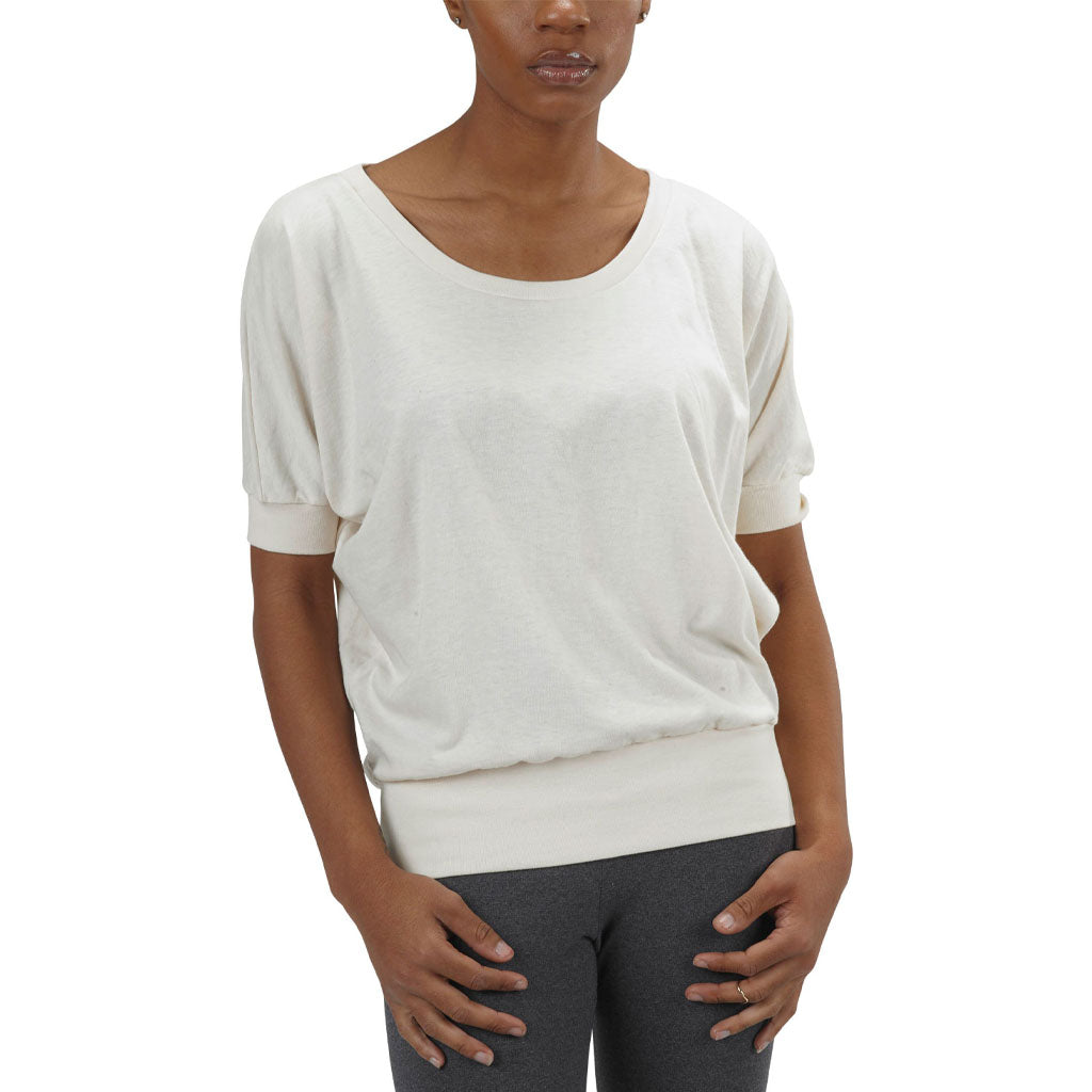 USA Made Organic Cotton Women's Short Sleeve Dolman Willow Tee in Natural Undyed
