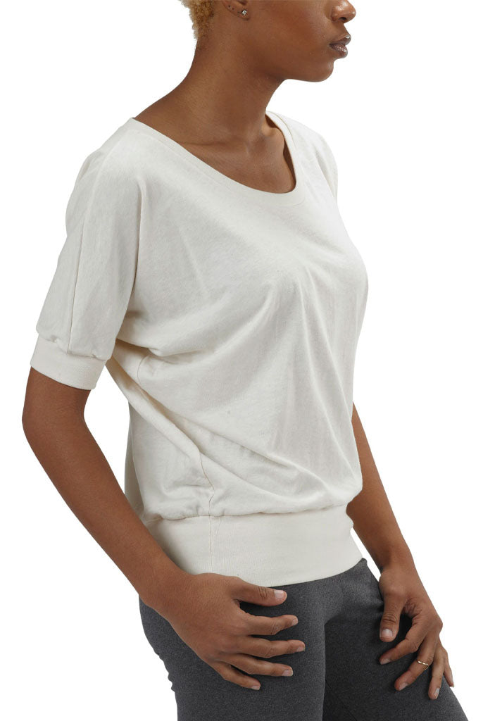 USA Made Organic Cotton Women's Short Sleeve Dolman Willow Tee in Natural Undyed - Side View