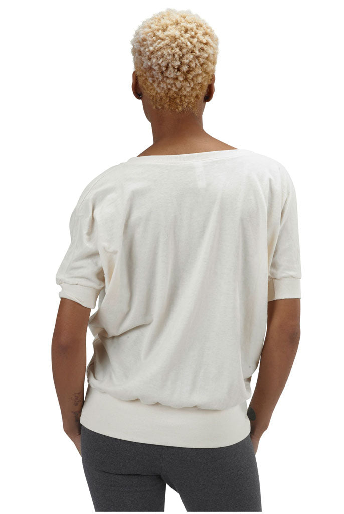 USA Made Organic Cotton Women's Short Sleeve Dolman Willow Tee in Natural Undyed - Back View